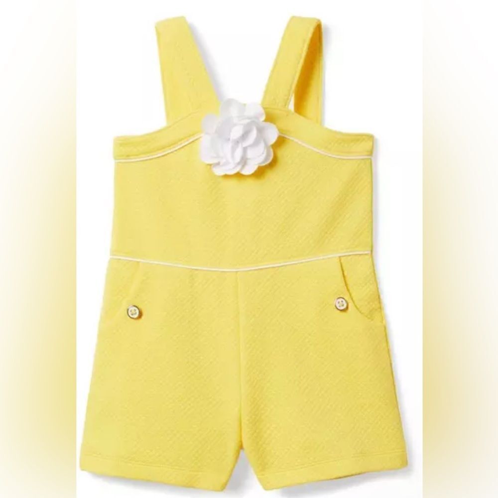 Pre - Loved Lightly Used White Flower Janie and Jack Yellow Romper Girls Size: 8